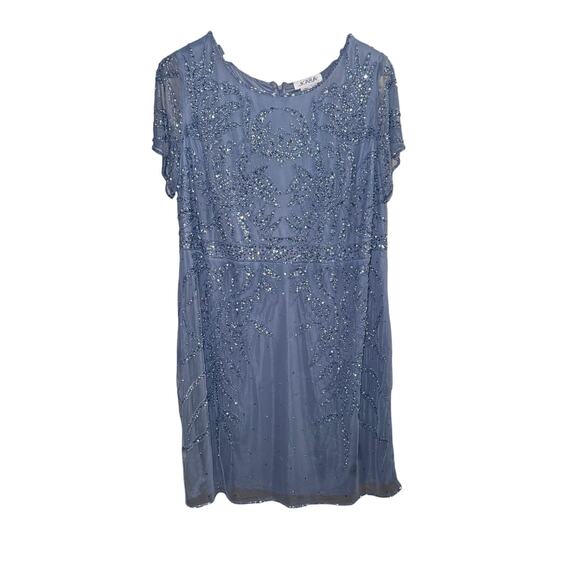 J Kara Women's Short Cap Sleeve Boat Neck Floral beaded Formal Dress Size 22 - Picture 1 of 7